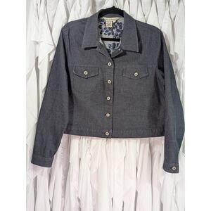 David Brooks Petite Denim Jacket Large Blue Floral Print Lining EXCELLENT